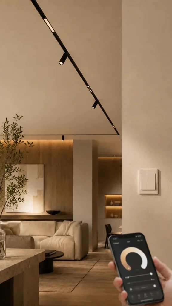 Smart Magnetic Track Lighting with Wall Switch and App Control smart magnetic track lighting with wall switch and app control in modern living room