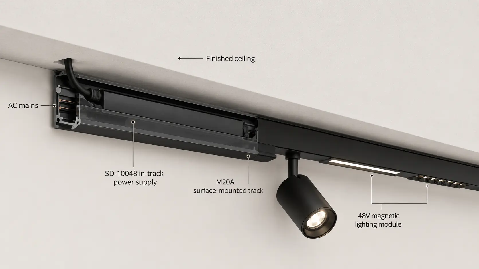 SD-10048 in-track power supply installed inside the M20A magnetic track